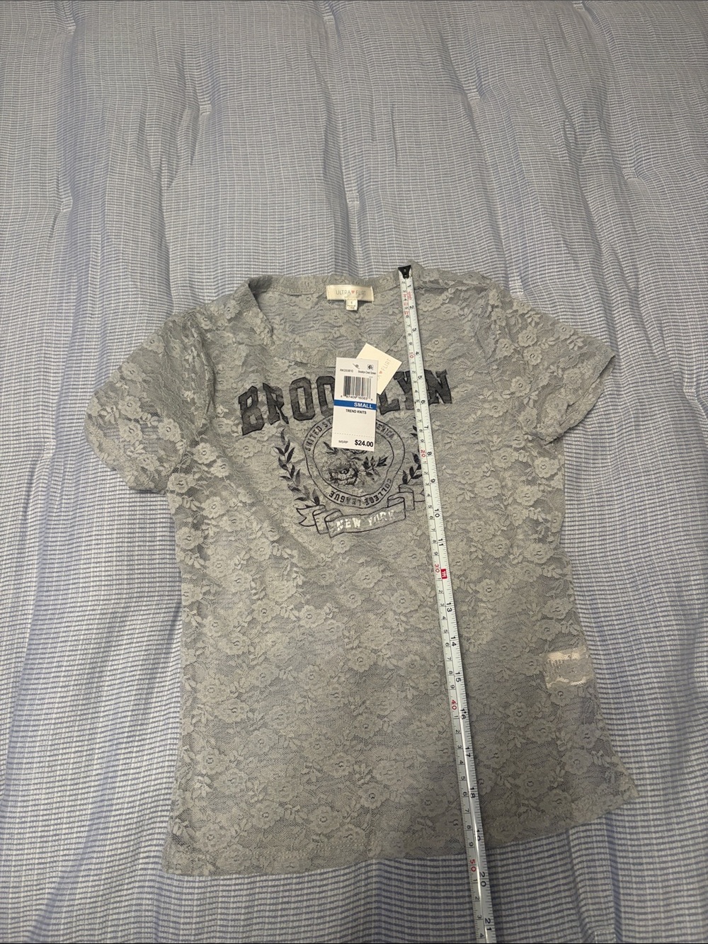 Ultra Flirt Gray Lace Brooklyn Short Sleeve Tee - Picture 3 of 3